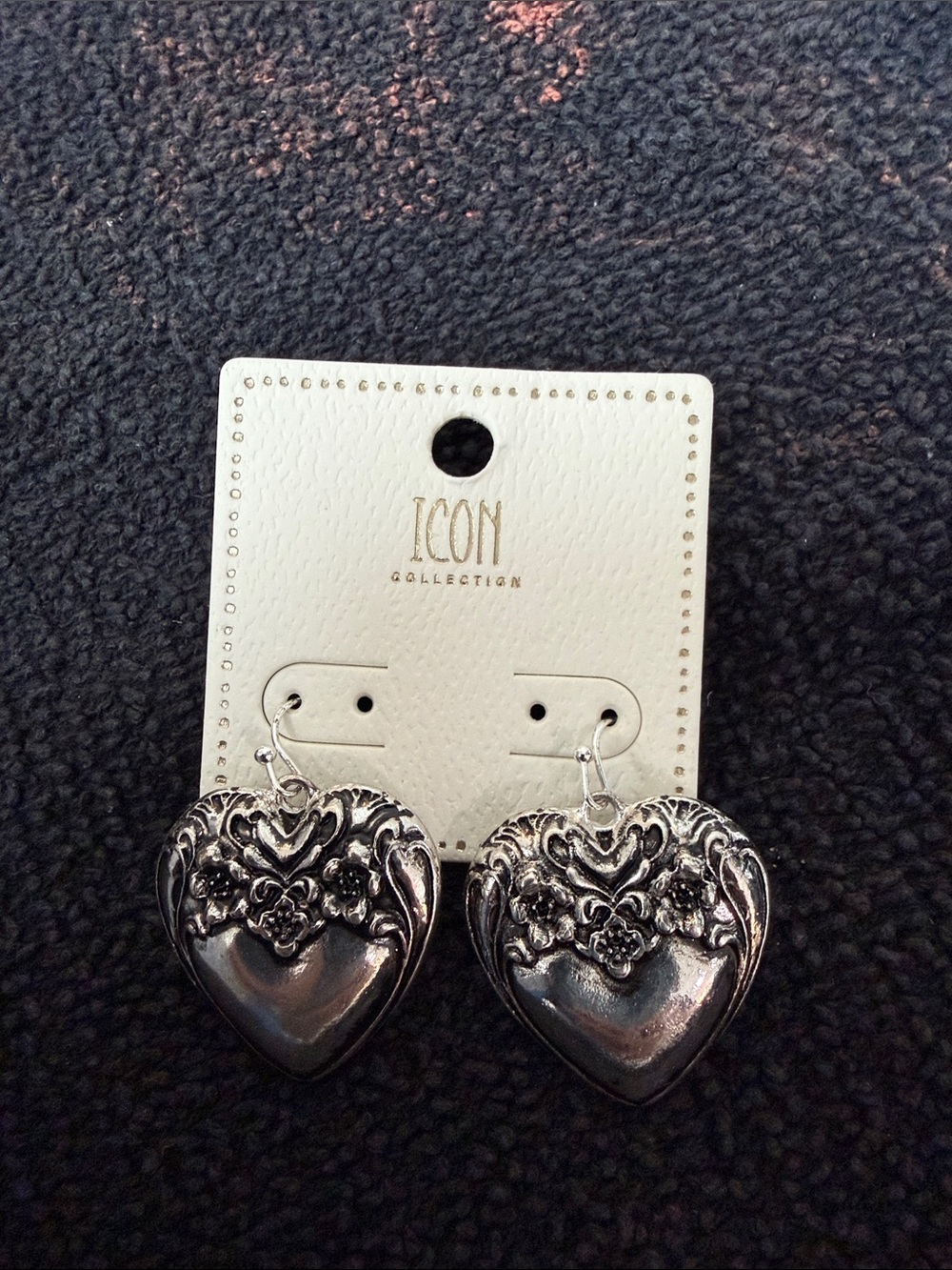 Antiqued Silver Floral Heart Drop Earrings